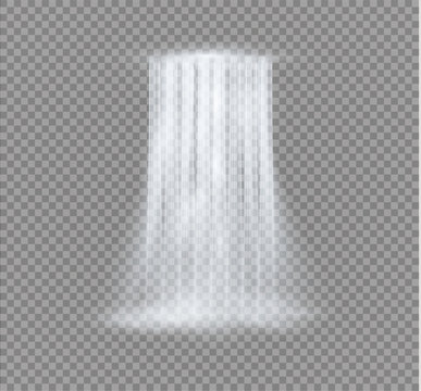 Realistic Transparent, Nature, stream of waterfall with clear water and bubbles isolated on transparent background. Natural element for design landscape image. Vector illustration