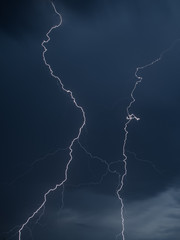 The discharge of lightning in the sky as a background
