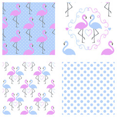Flamingo seamless pattern. Vector illustration. Set.