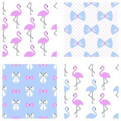 Flamingo seamless pattern. Vector illustration. Set.