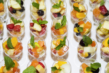 Fruit in glasses. Slide fruit for banquet or wedding