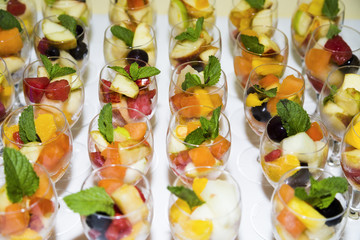 Fruit in glasses. Slide fruit for banquet or wedding
