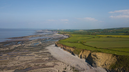 Rocky Jurrasic beach near Kilve Somerset England with many fossils 