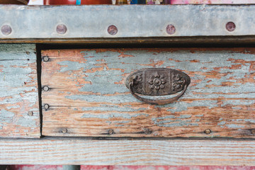 Green wooden desk rusty handle