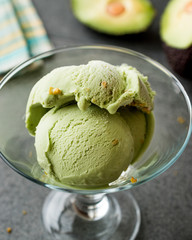 Avocado Ice Cream in Glass Cup with Hazelnut Powder