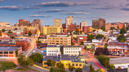 Fototapeta na wymiar Portland, Maine, USA downtown skyline from above at twilight.