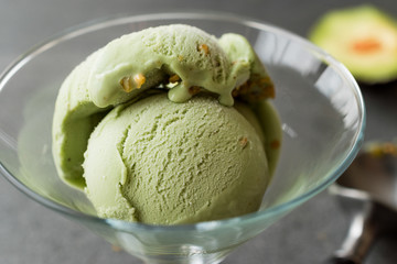 Avocado Ice Cream in Glass Cup with Hazelnut Powder