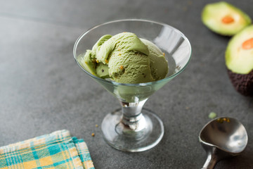 Avocado Ice Cream in Glass Cup with Hazelnut Powder
