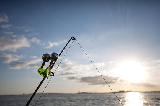 Fishing rod at sunset in New York