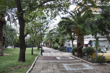 A desert alley after the rain in a park by the sea