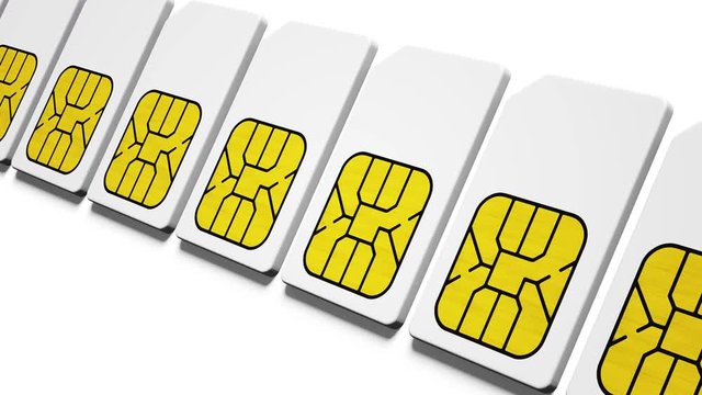 Animation of a row of sim cards on white background