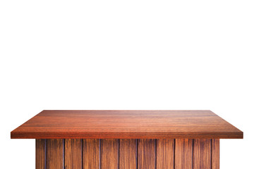 Empty brown wood Shelf Table isolated on white background. for montage of your product