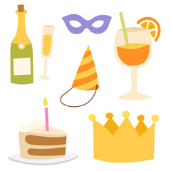 Happy birthday party celebration entertainment confetti present balloon decoration for holiday fun anniversary congratulation vector illustration.