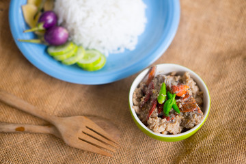 Salted crab stew with coconut milk, minced pork