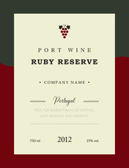 Port wine label. Vector premium template set. Clean and modern design. Ruby Reserve and Red wine. National Portuguese Wine.