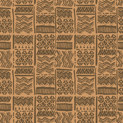 Seamless vector hand-drawn ethnic brown ornate for fabric, textile, ceramic, craft, wrapping