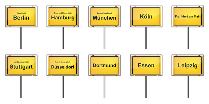 Ortsschilder - Wichtige Städte von Deutschland