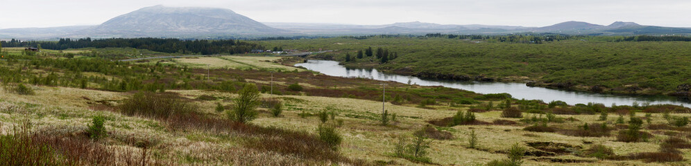 Panoramic image of the beautiful landscape of Iceland