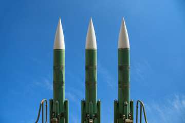 Ballistic missiles are ready to launch. Weapons of mass destruction. Arms race.