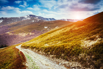 Gloomy view of the range under overcast sky. Location place Carpathian, Ukraine.