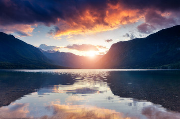 Fantastic mountain lake in Triglav national park. Located in the Bohinj Valley of the Julian Alps,...
