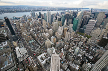 Manhattan street view and Nyc buildings from Empire State Building in New York City