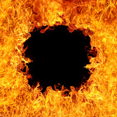 Flammes de feu avec trou noir, fond de texture de flamme de feu de flamme
