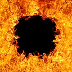 Photo sur Aluminium Flamme Flammes de feu avec trou noir, fond de texture de flamme de feu de flamme