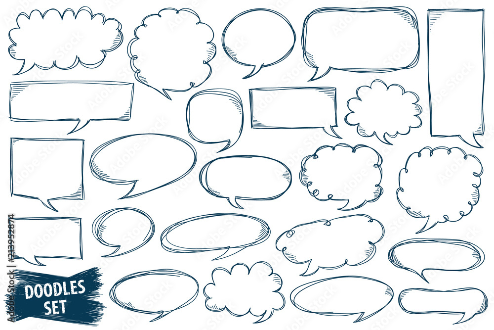 Poster speech bubble doodles set. scribble frames collection. sketch vector. hand drawn effect illustration