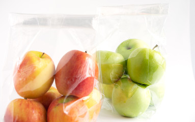 Apple in plastic bag