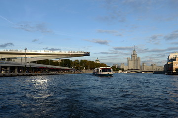 Soaring bridge of Zaryadye natural landscape Park 