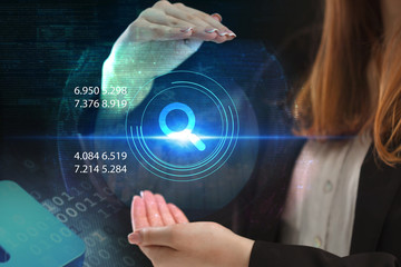 The concept of business, technology, the Internet and the network. A young entrepreneur working on a virtual screen of the future and sees the inscription: