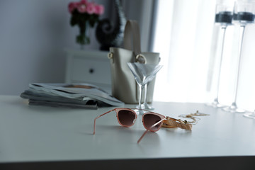 table background and sunglasses 