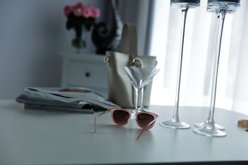 table background and sunglasses 