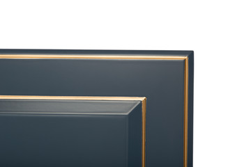 Kitchen, curved radial facade of furniture, front view. Kitchen facade isolated on white background.