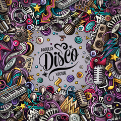 Obraz premium Kreskówka wektor gryzmoły Ramka muzyki disco