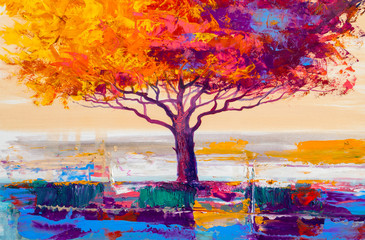 Tree oil painting, artistic background