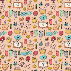 Pattern With Hand Drawn Doodle Lovely Background. Doodle Funny. Handmade Vector Illustration.