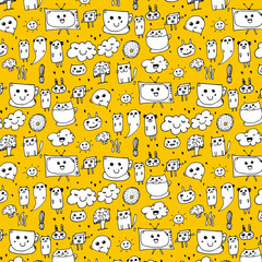 Pattern With Hand Drawn Doodle Lovely Background. Doodle Funny. Handmade Vector Illustration.