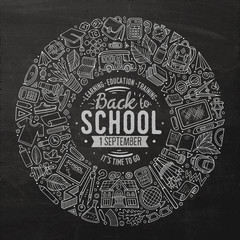 Set of School cartoon doodle objects, symbols and items