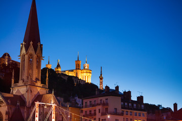 Beautiful view of Vieux Lyon skyline at night