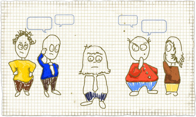 Bullying at Workplace or School with Retro Drawing Style