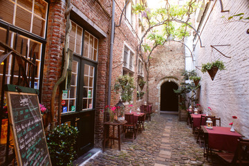 A picturesque street in the historic part of Antwerp, Belgium.