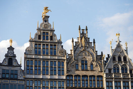 Antwerp mansions on central square of historic city center
