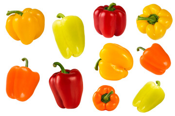 Fresh vegetables. Sweet red, yellow, green, orange  peppers isolated on white background.