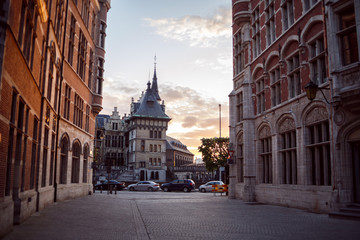 A picturesque street in the historic part of Antwerp, Belgium.