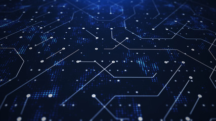 3D rendering Abstract blue world circuit