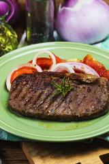 Fried steak, Tomato, onion