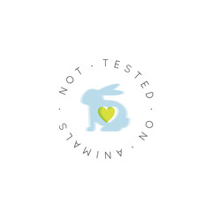 Vector Icon Style Illustration Logo Badge with Rabbit and Heart, Not Tested On Animals, Cruelty Free Lab Product Label, Isolated Minimalistic Design