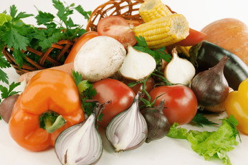 closeup. a lot of different fresh vegetables.isolated on a white